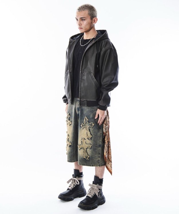 WEGO 【ユニセックス着用ITEM】PUフードブルゾン ブラウン