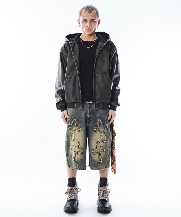 WEGO 【ユニセックス着用ITEM】PUフードブルゾン ブラウン