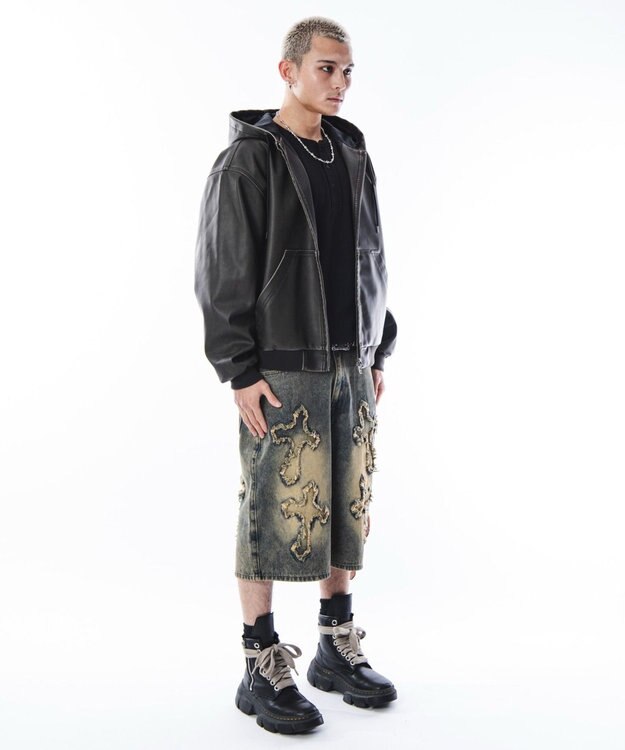 WEGO 【ユニセックス着用ITEM】PUフードブルゾン ブラウン