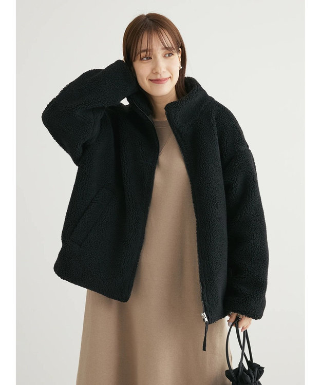 Green Parks スタンドカラーボアブルゾン Black