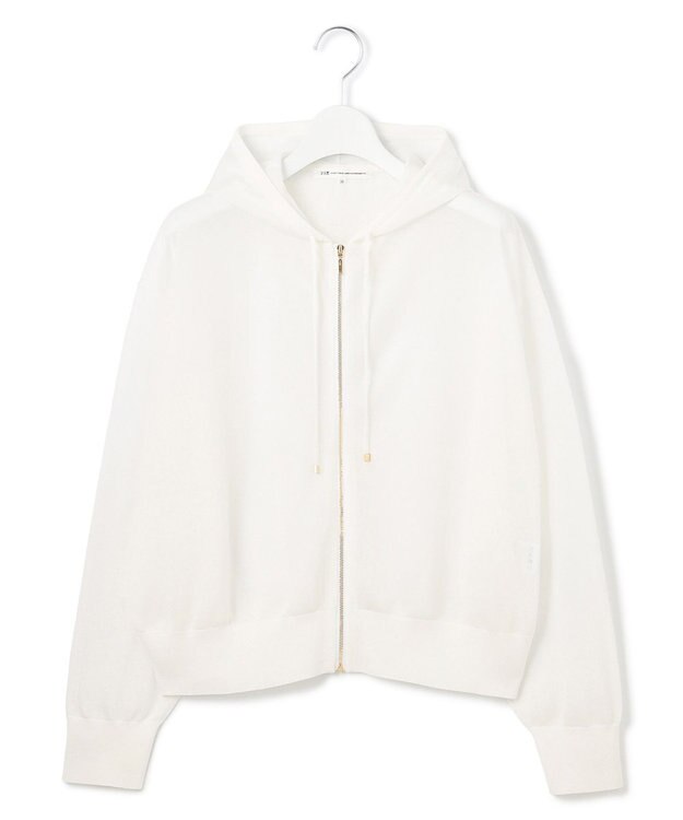 23区 【洗える】シャイニーシアー ニット パーカー ホワイト系