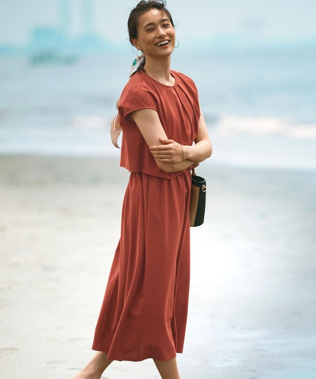 23区 【洗える】ドライコットンジャージー レイヤードワンピース テラコッタ系