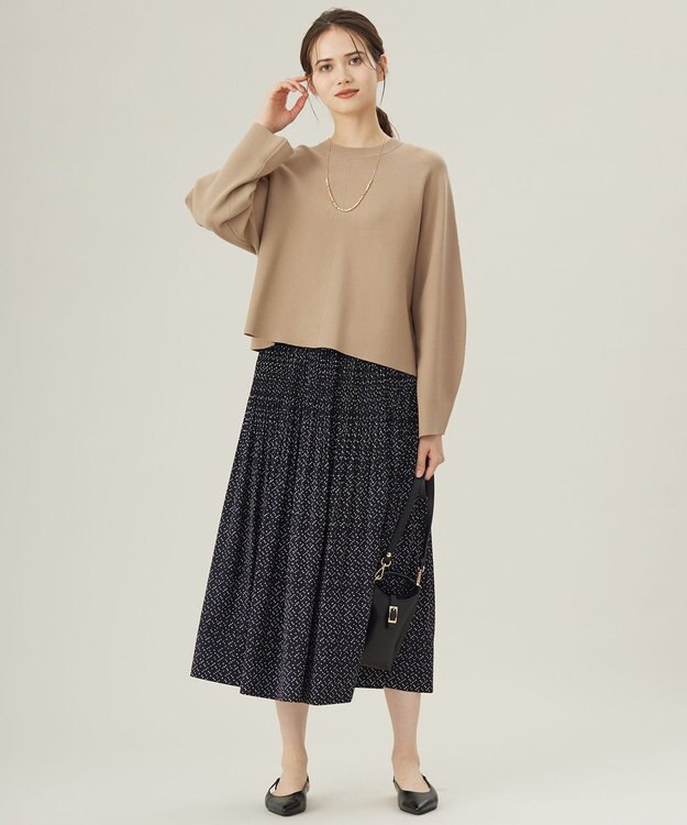 自由区 L 【セットアップ対応・洗える】レーヨンストレッチプルオーバー ニット ダークベージュ