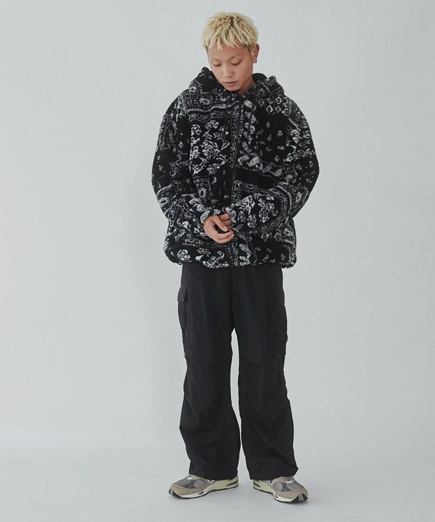 WEGO ボアパターンフードブルゾン ブラック