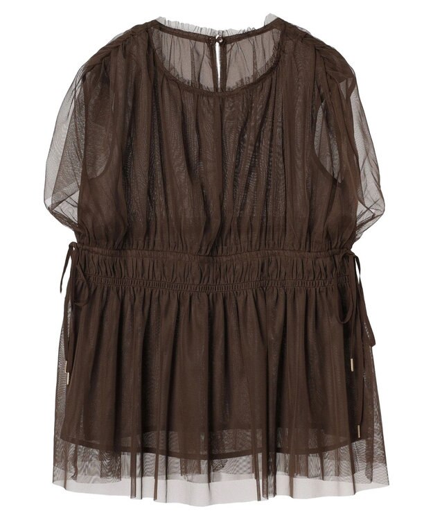 YECCA VECCA チュールギャザーブラウス Brown