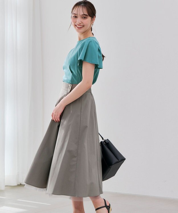 ANY SIS L 【2WAY】ライトチュールリバーシブル スカート ライトカーキ