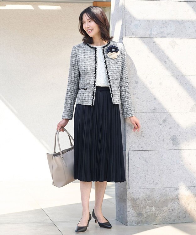 ANY ファンシーラメツイード ノーカラージャケット ホワイト系3