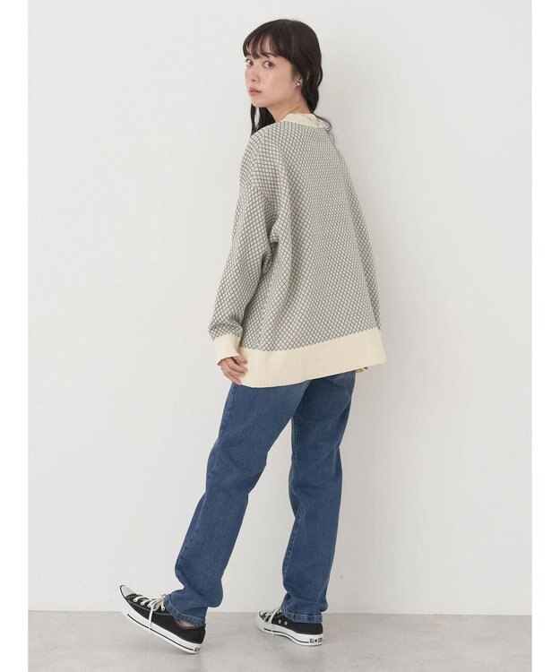 earth music&ecology ダイヤ柄ジャガードカーディガン Off White