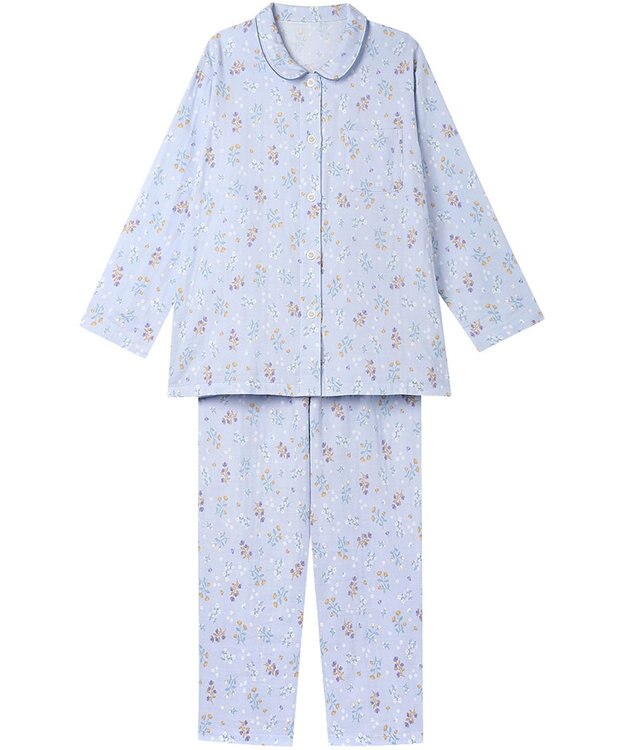 Wing パジャマ 綿100%(本体) 二重ガーゼ 長袖 長ズボン レディース EP7047 ウイング／ワコール サックス