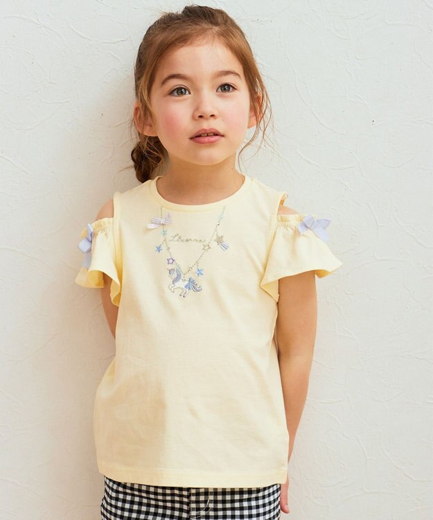 ANY KIDS 刺繍 オン・オフショルダー Tシャツ クリーム