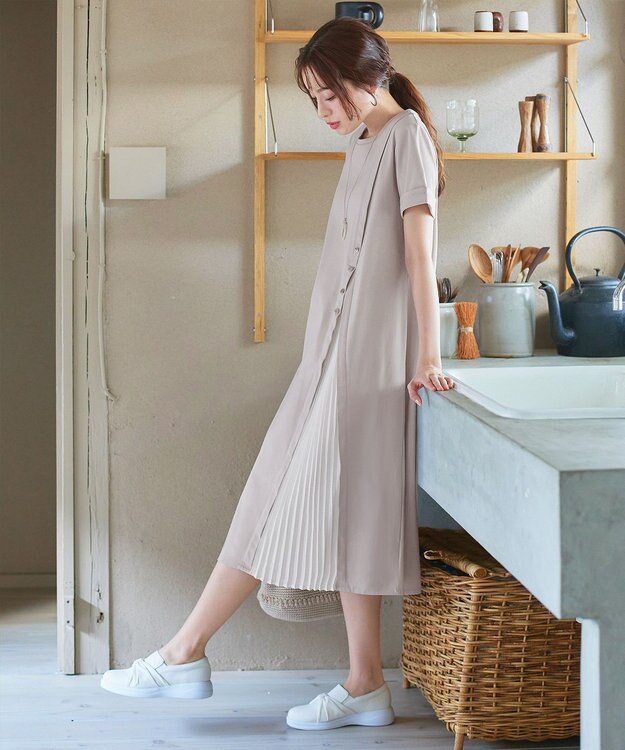 Tiaclasse 【UVケア・接触冷感】”あまラク” アシメプリーツカットソーワンピース グレージュ