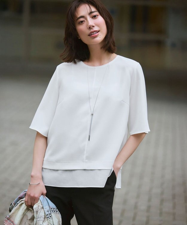 23区 L 【Oggi・CLASSY.掲載】ストレッチジョーゼット テーパード パンツ ブラック系