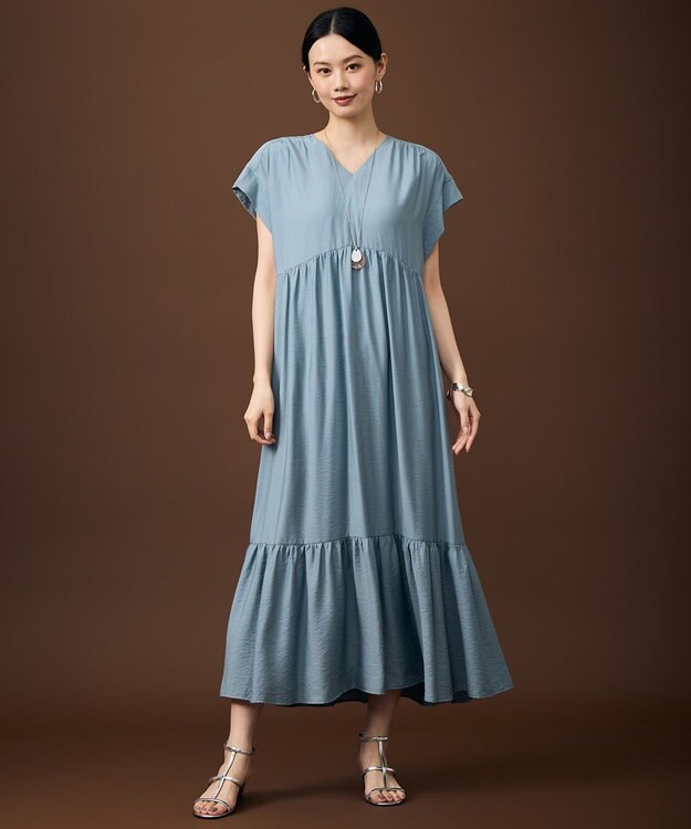 自由区 【WEB限定・大人気素材のNEWアイテム】エアリーツイルティアード ワンピース サックス