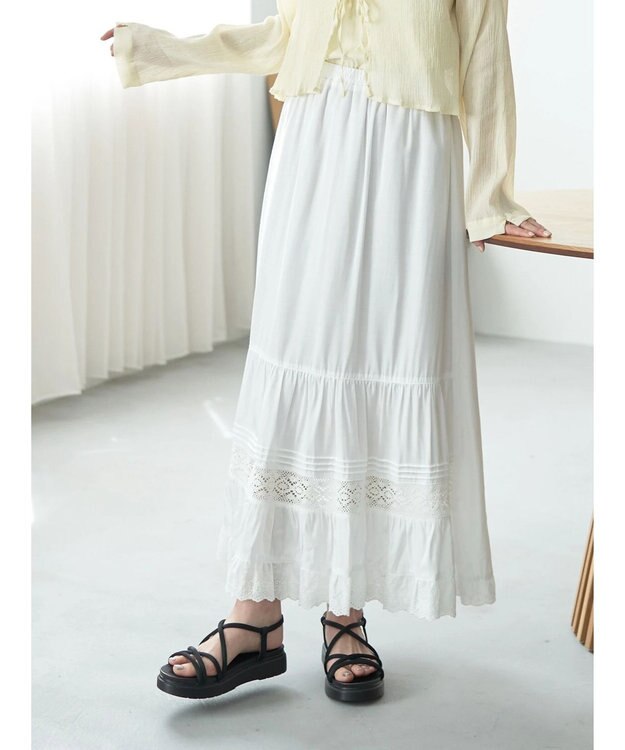 earth music&ecology レースティアードスカート Ivory