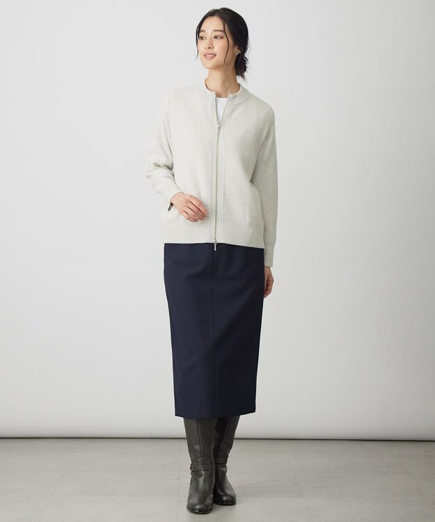 J.PRESS LADIES L CAT ジップアップ ブルゾン ニット ライトグレー系