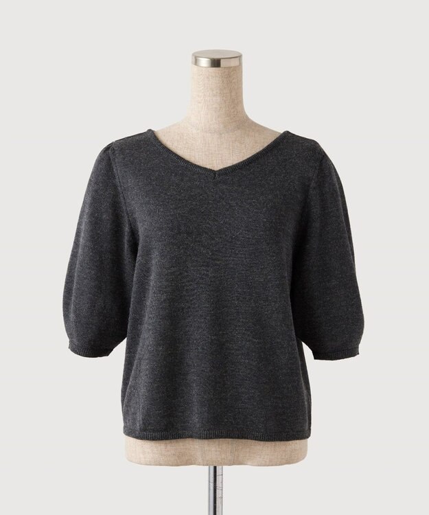 TOQUE 〈大草直子さんアドバイザー〉【天然素材】アルパカシルクニット5分袖 チャコールグレー
