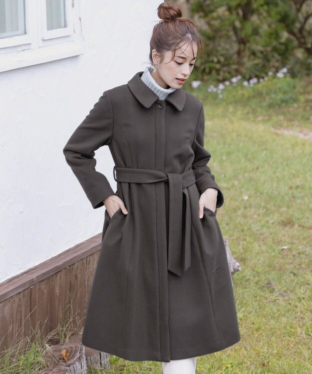 Tiaclasse L 【ウール90％】ステンカラープリンセスウールコート ブラウン