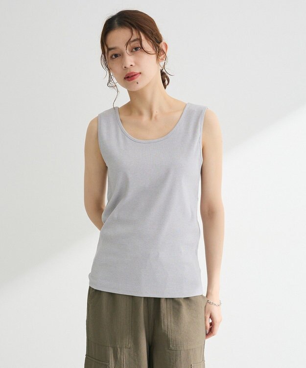 Green Parks 前後２Ｗａｙ　ラメリブタンクトップ Light Gray