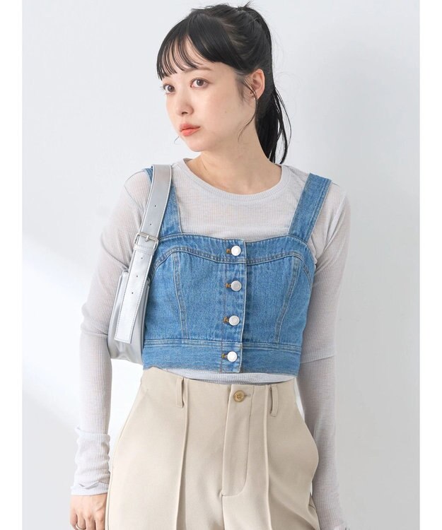 earth music&ecology フロントボタンデニムビスチェ Indigo