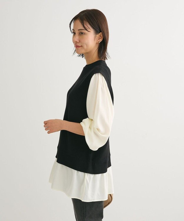 Green Parks 布帛ドッキングニットチュニック Black