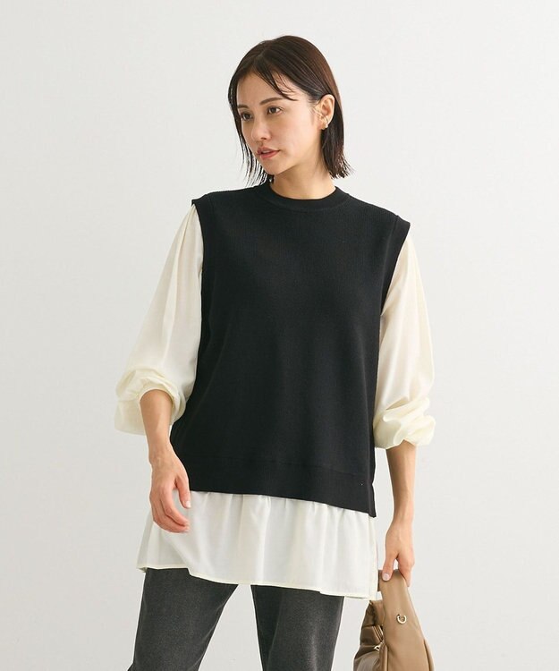 Green Parks 布帛ドッキングニットチュニック Black