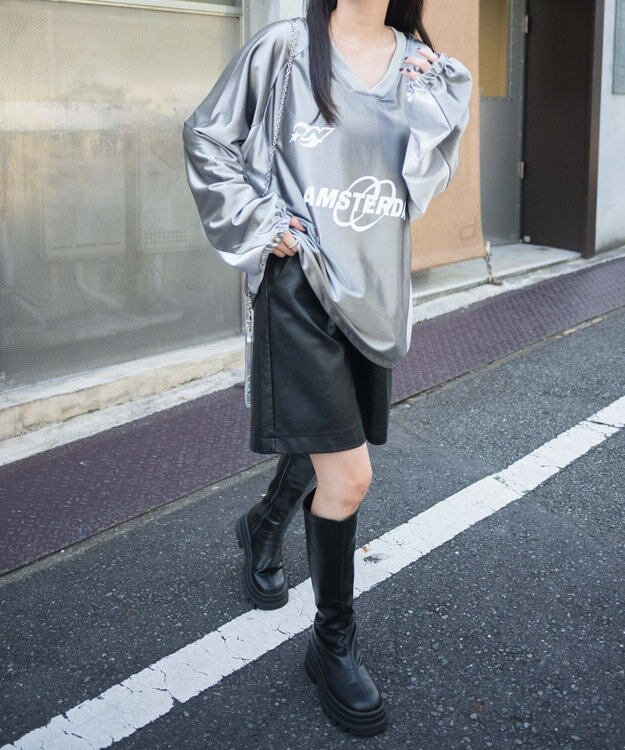 WEGO サテンゲームグラフィックプルオーバー グレー