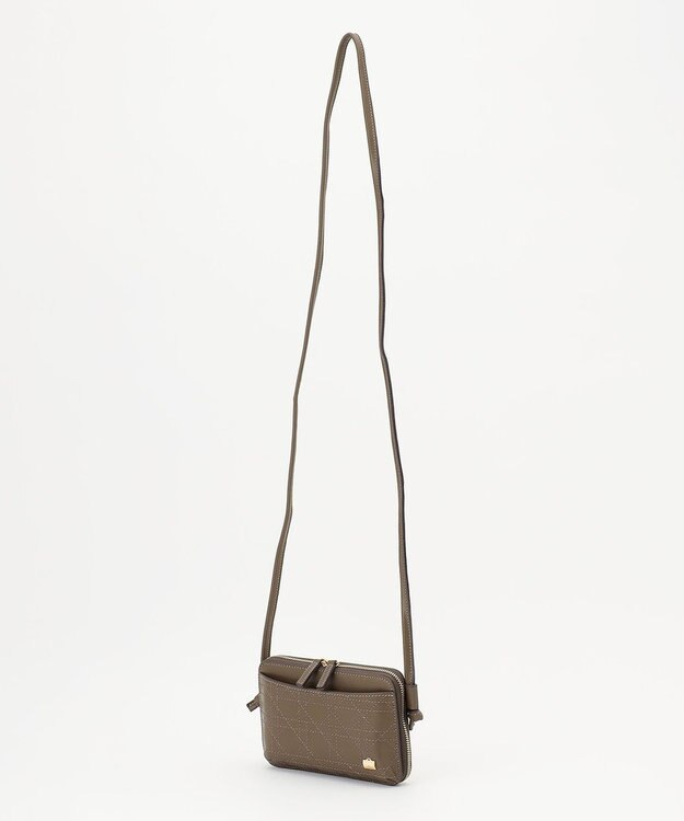 LA BAGAGERIE 【レザー×ステッチ】スクエアマルチポシェット グレージュ