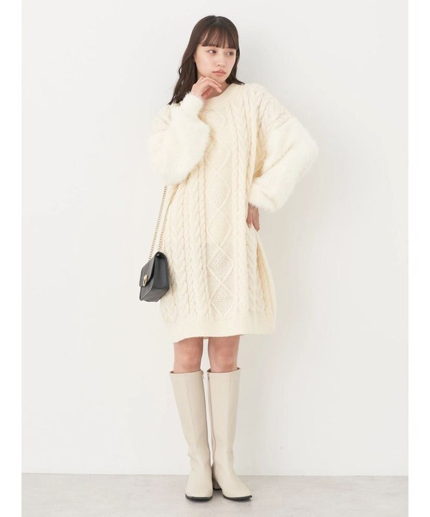 earth music&ecology 袖ファーケーブルミニワンピース Ivory