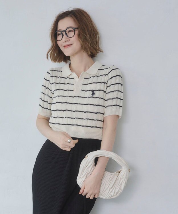 WEGO 別注USPOLO　ケーブルニットポロ ホワイトボーダー