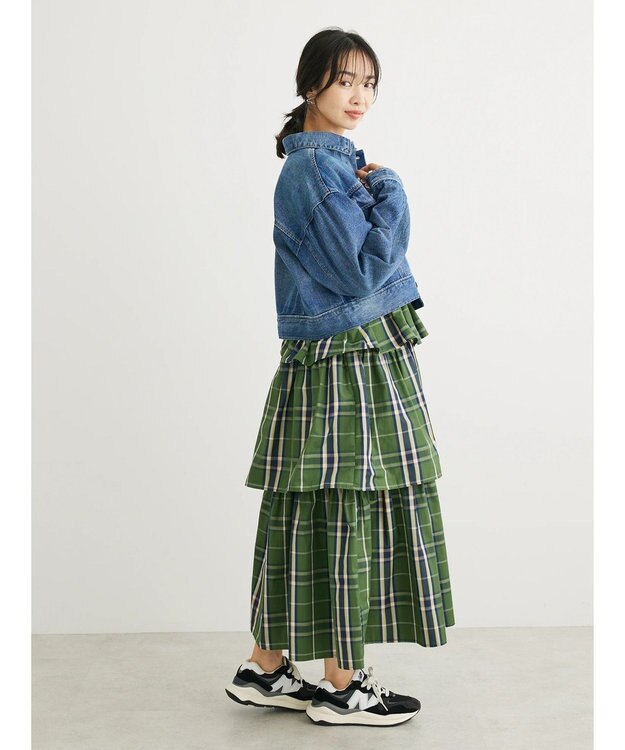 Green Parks ・ＳＵＧＡＲ　ＳＰＯＯＮ　チェックラッフルキャミワンピース Green