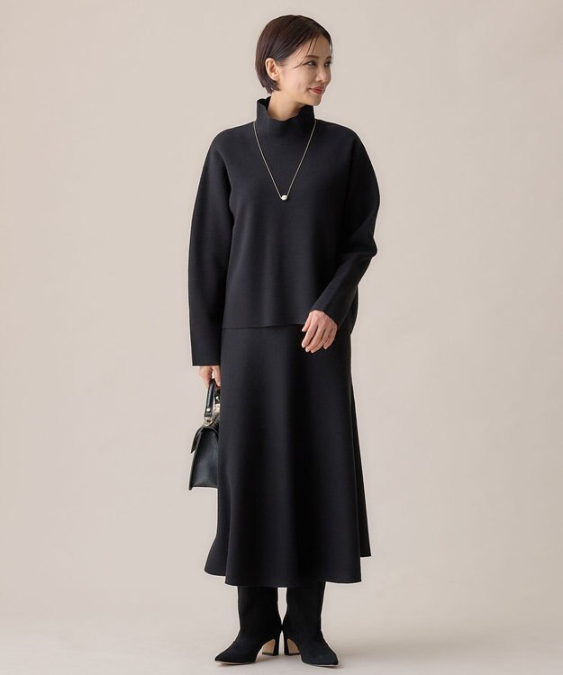 自由区 L 【セットアップ対応・洗える】ウールミラノフレア スカート ブラック系