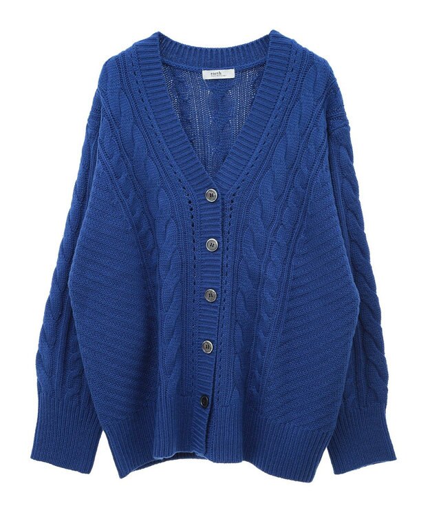 earth music&ecology アンチピリングケーブルカーディガン Blue
