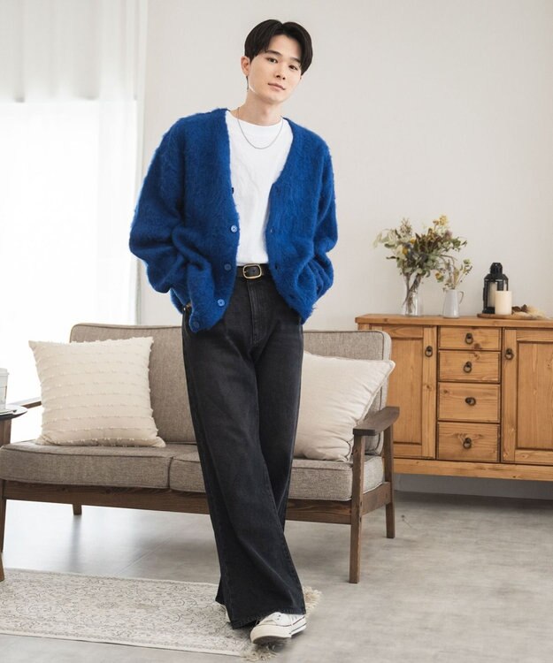 WEGO モヘアライクBIGカーディガン ブルー