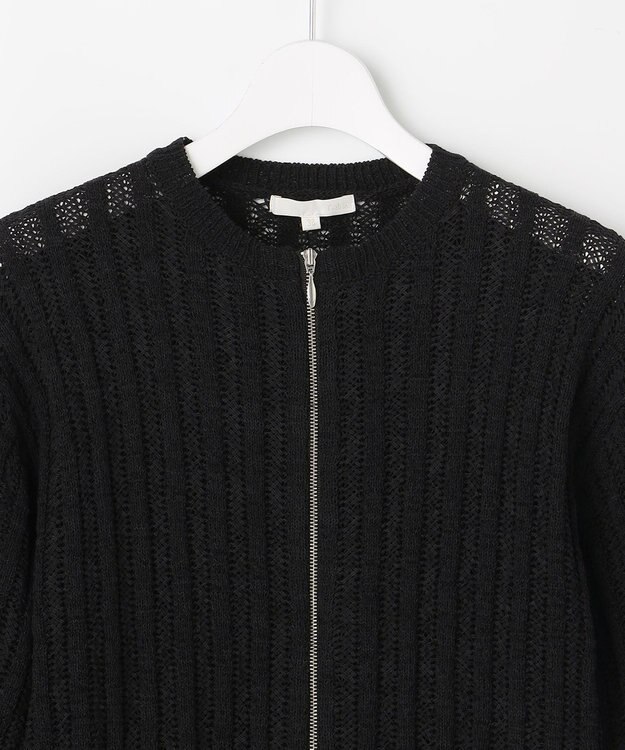 自由区 L ストライプパターンジップ ニット ブラック