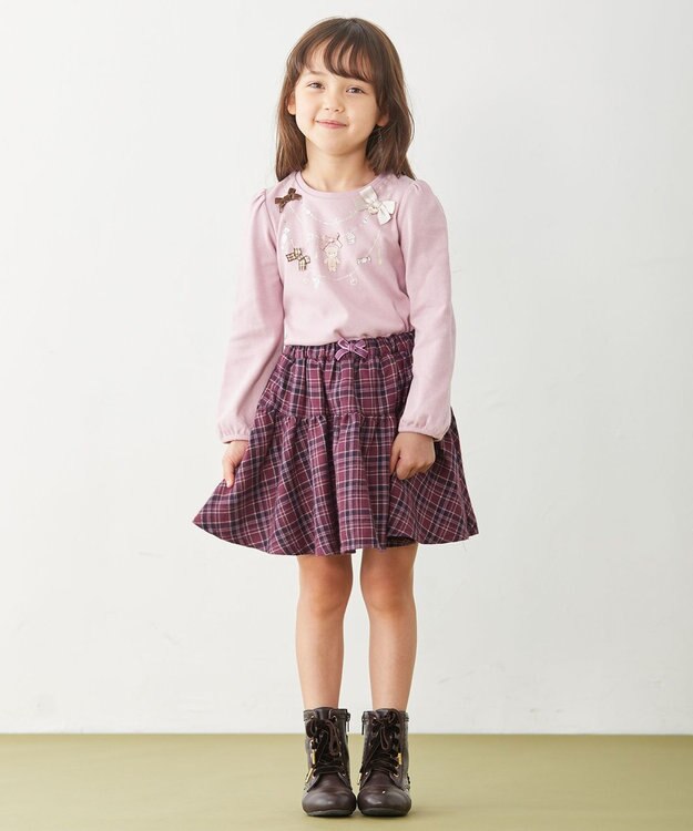 ANY KIDS チェック柄/アニマル柄スカパン ボルドー系チェック