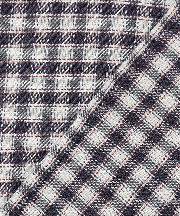 J.PRESS LADIES L 【洗える】ポリエステルヴィスコースブロックチェック バンドカラー ブラウス チャコール×ピンク系