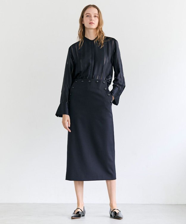 BEIGE， LAZUL / マリンボタンIラインスカート Navy