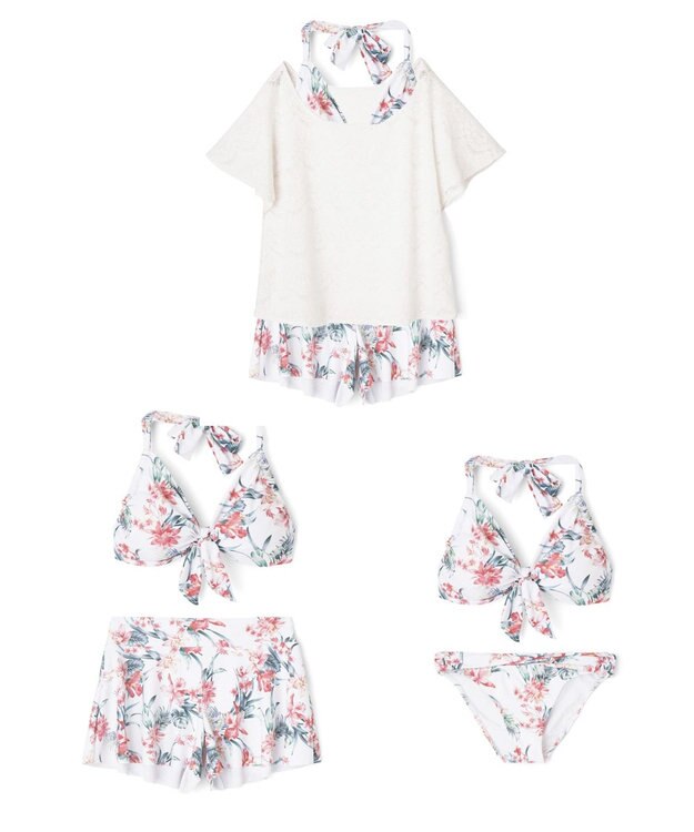 San-ai Resort（三愛水着楽園） 【新色ホワイト＆パープル入荷】４点セット水着　9M・11L【San-ai Resort（サンアイリゾート）】 ピンク