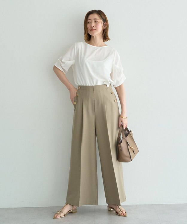 YECCA VECCA パールタックスリーブブラウス Off White