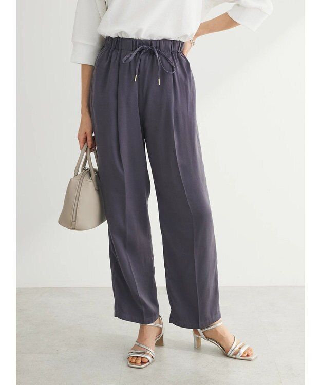 Green Parks つやサテンイージーパンツ Charcoal Gray