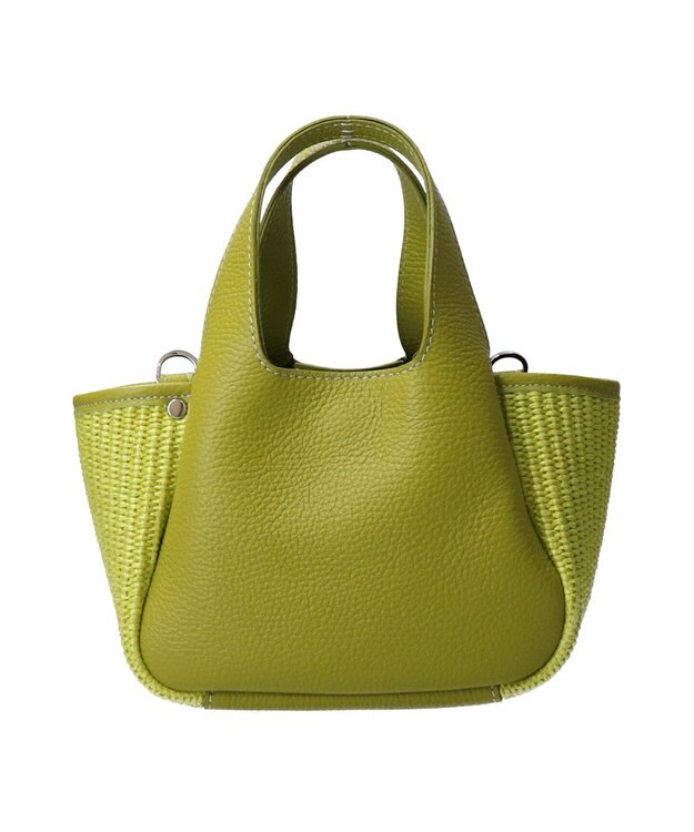 INTER-CHAUSSURES 【RIPANI】ラフィアコンビミニハンドバッグ グリーンコンビ