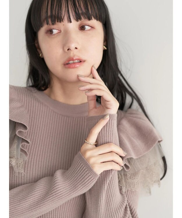 earth music&ecology ショルダーチュールレースプルオーバー Mocha