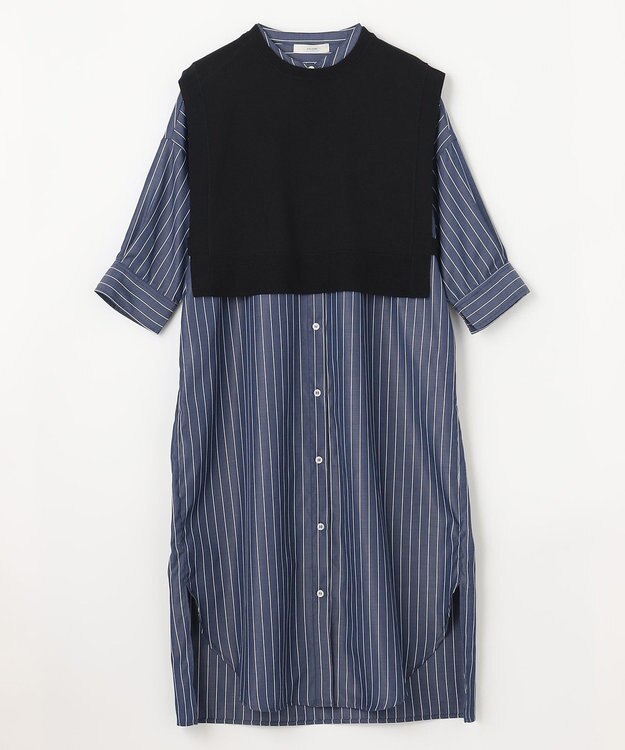 ANY 【洗濯機可・セットアイテム】短丈ベスト×シャツワンピースセット ブラック