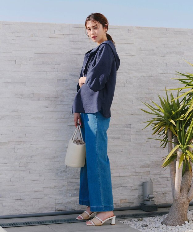 Tiaclasse L 【洗える】シアーパーカーカーディガン ネイビー