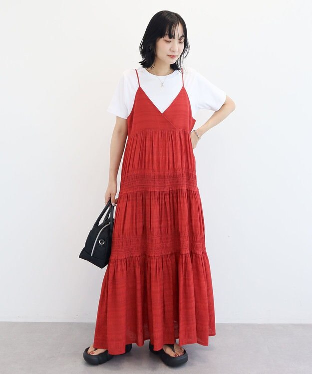 Green Parks シャーリングティアードキャミワンピース Red