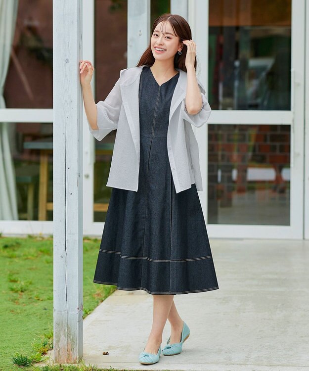 Tiaclasse L 【洗える】シアーパーカーカーディガン サックスグレー