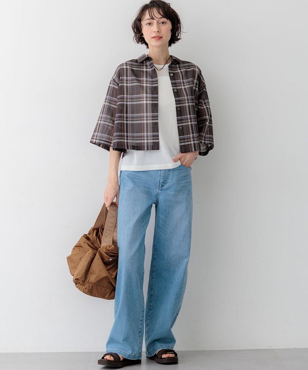 23区 S 【先行予約/見上愛さん着用】ハイツイストシアーチェック クロップド シャツ ダークブラウン系