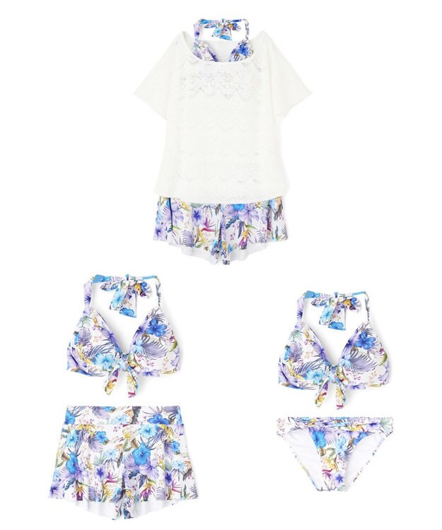 San-ai Resort（三愛水着楽園） 【新色ホワイト＆パープル入荷】４点セット水着　9M・11L【San-ai Resort（サンアイリゾート）】 パープル