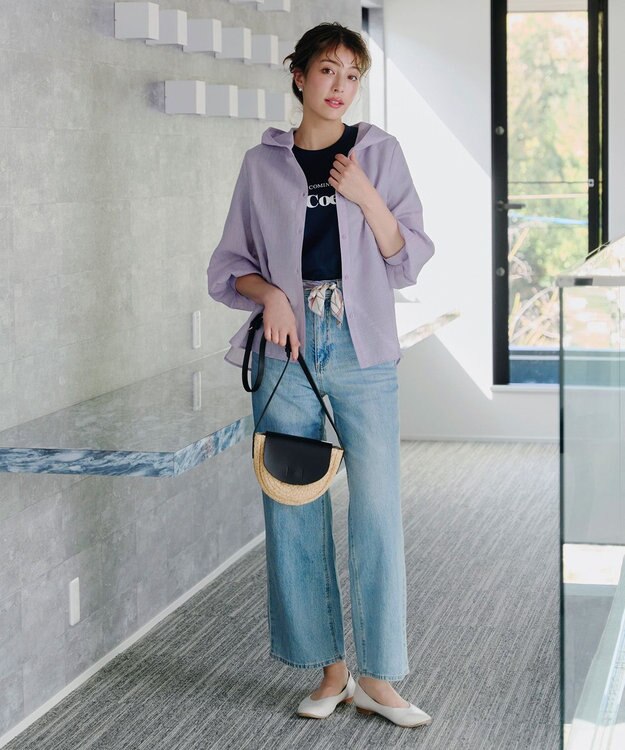 Tiaclasse L 【洗える】シアーパーカーカーディガン ラベンダー