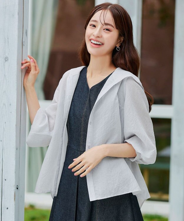 Tiaclasse L 【洗える】シアーパーカーカーディガン サックスグレー